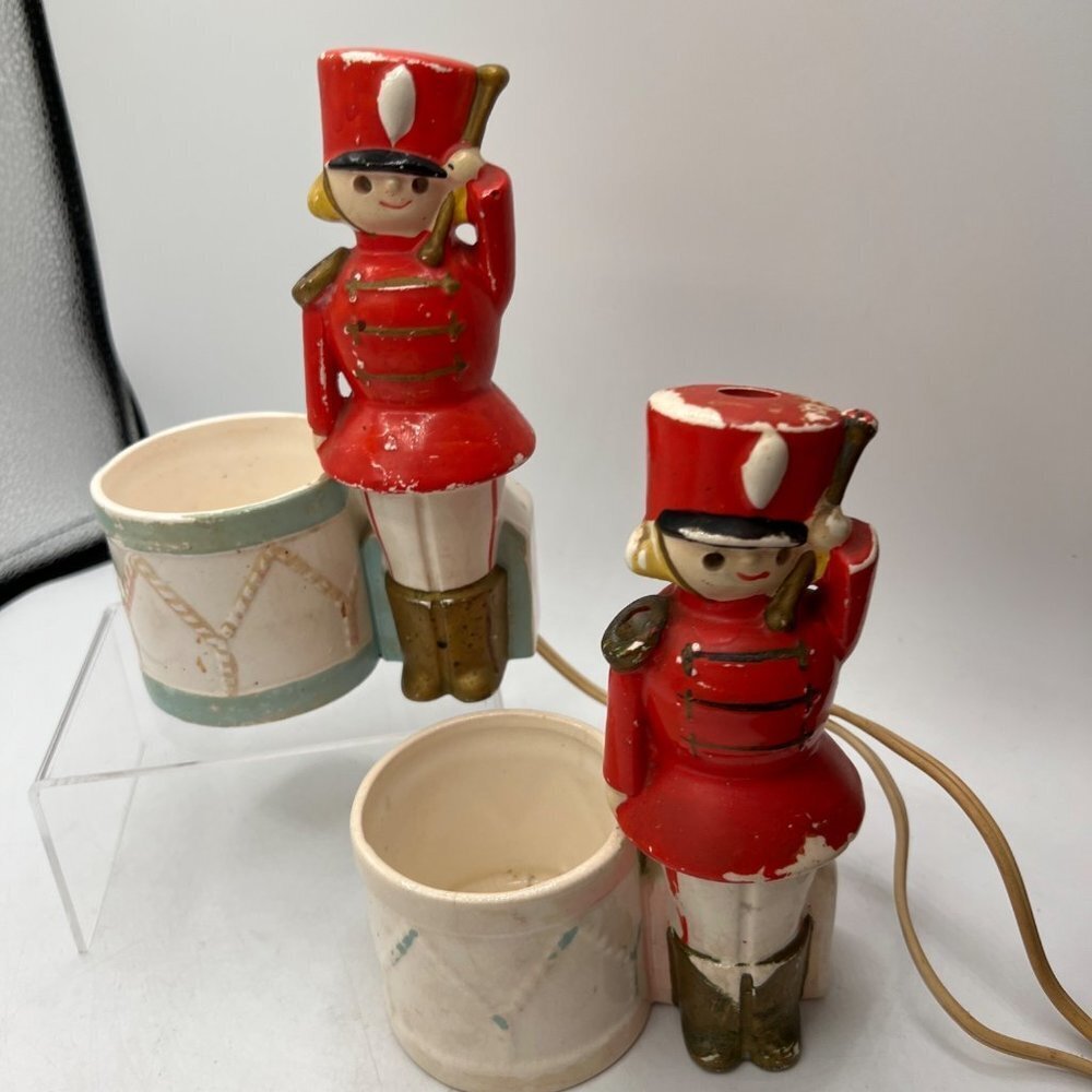 Mid-Century Modern Little Drummer Boy Candle Holders 2 piece set with light up e